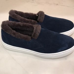 New M Gemi fur lined navy suede slip on sneakers
